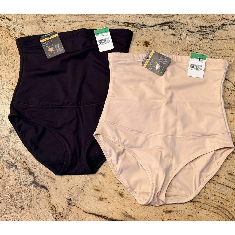 *2* NEW MAIDENFORM LG HIGHWAISTED CONTROL TOP PANTIES TUMMY CONTROL BLACK/BEIGE